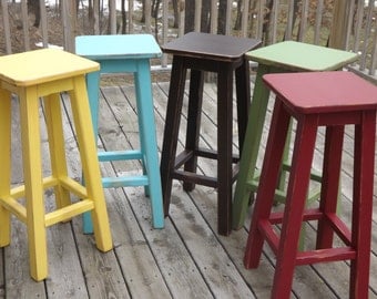 Reclaimed /wood/ bar stool/ counter/ bar/ stool/ painted/ distressed/ colors/ 25" to 30" H