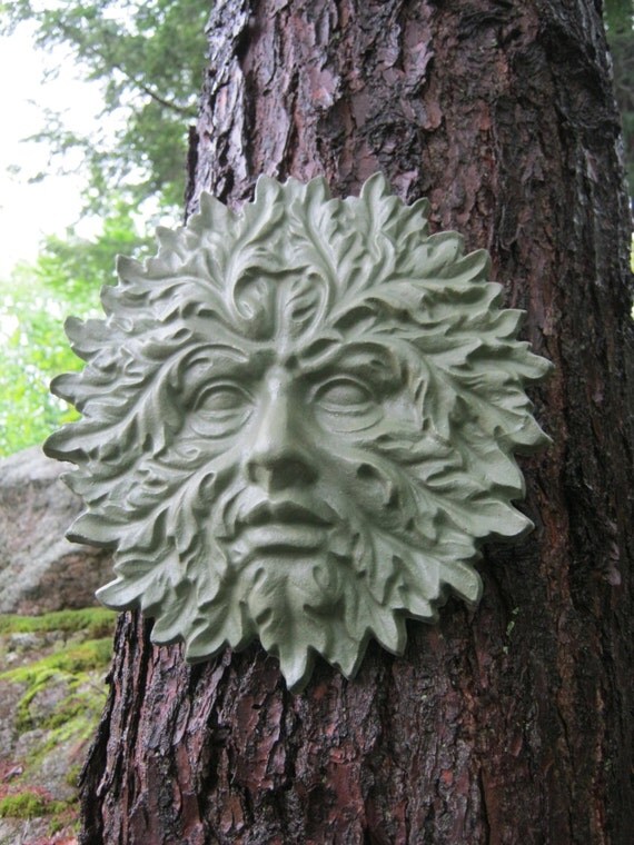 Green Man Face Concrete Garden Decor Cement by WestWindHomeGarden