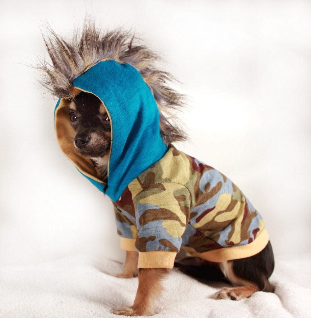 Dog clothes Blue Camo Cute Mohawk hoodie sz XS