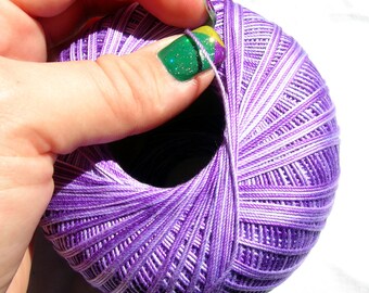 Crochet Yarn 100% merserised gassed Cotton. Hypoallergenic. Multicolor in shades of purple
