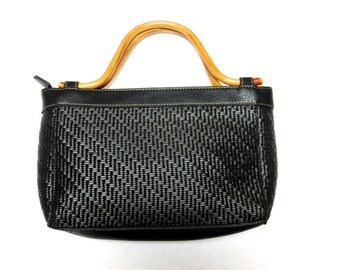 Black Purse Handbag Woven Bentwood Handle