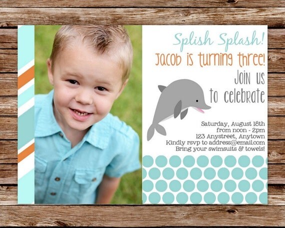 DIY Printable Dolphin Birthday Party Invitation with photo Il_570xn