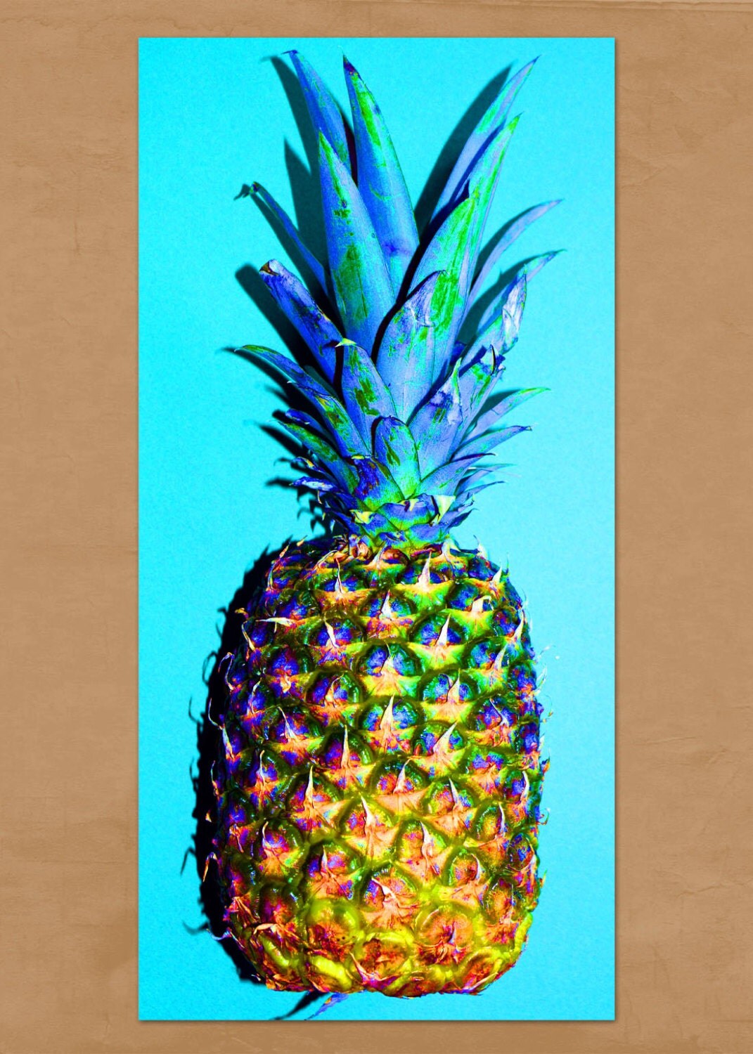 Colorful pineapple on blue background photo greeting card