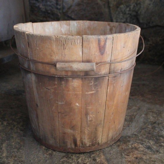 Vintage Wooden Bucket with Handle