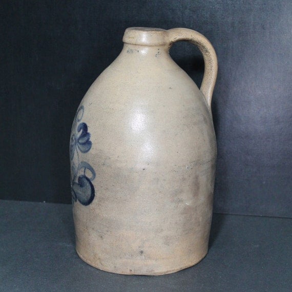 Antique Blue Decorated Salt Glaze Stoneware Jug