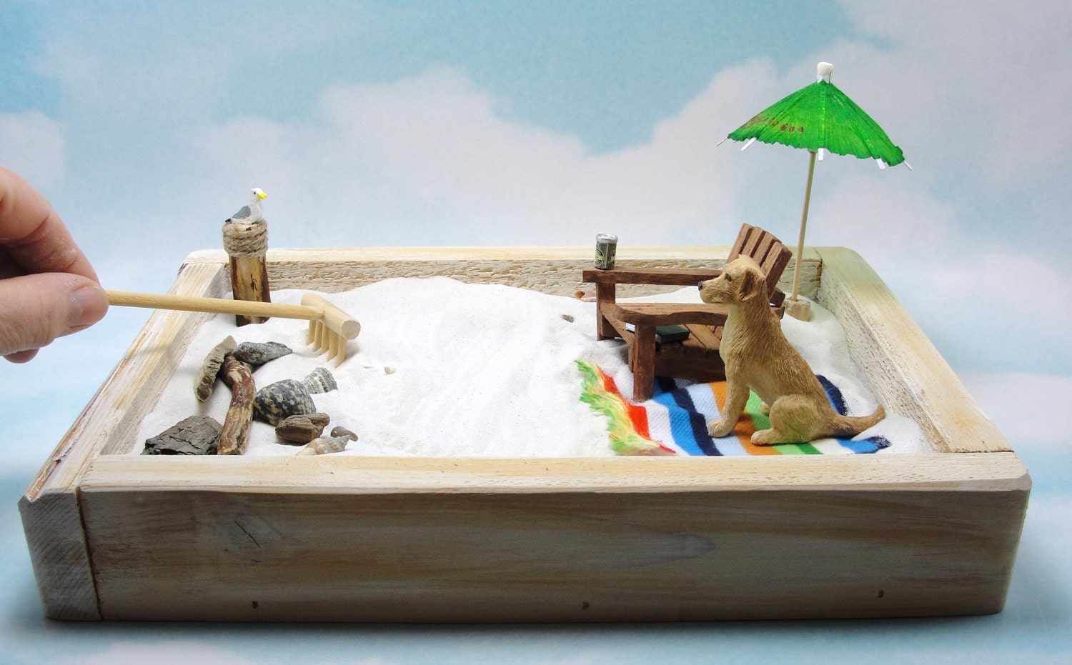 miniature zen beach garden kit adirondack chair dog beach