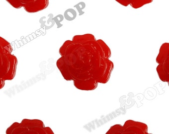 10 - Red Ranunculus Rose Small Flower Cabochons, Resin Flower Flatback Cabochons, 11mm (R5-076)