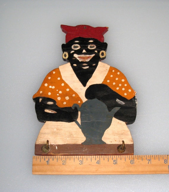 Primitive Mammy / Black Americana Folk Art Key Holder Wall