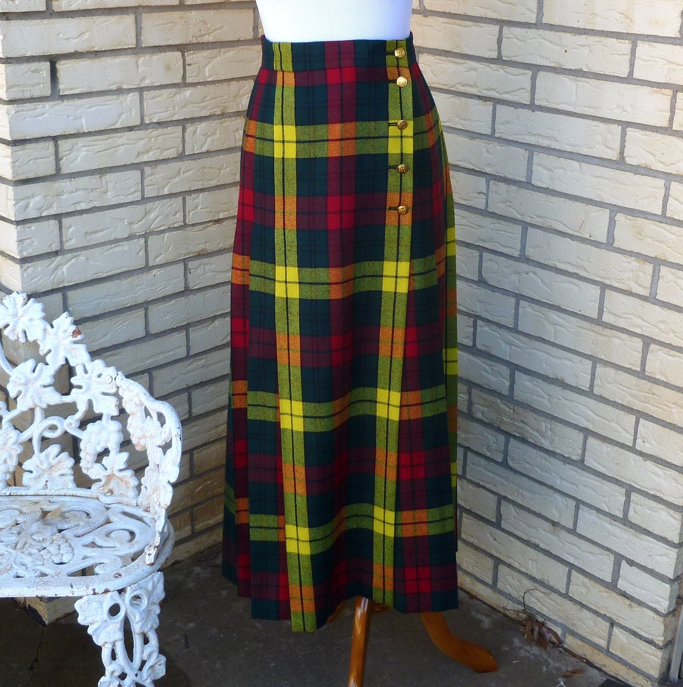 1980's Escada Plaid Split Skirt Gauchos Coolots Medium