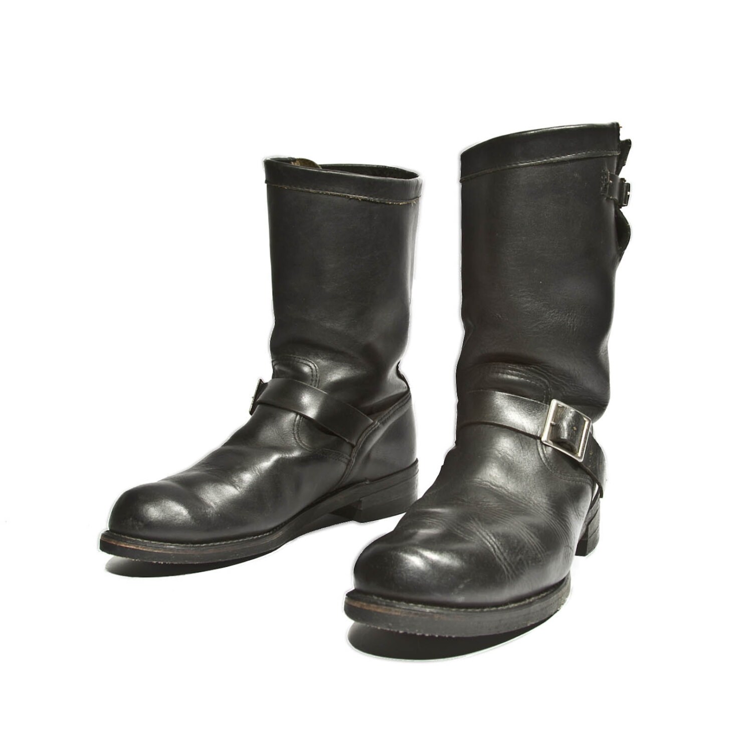 Vintage Engineer Boots Black Leather Boots with Nickel