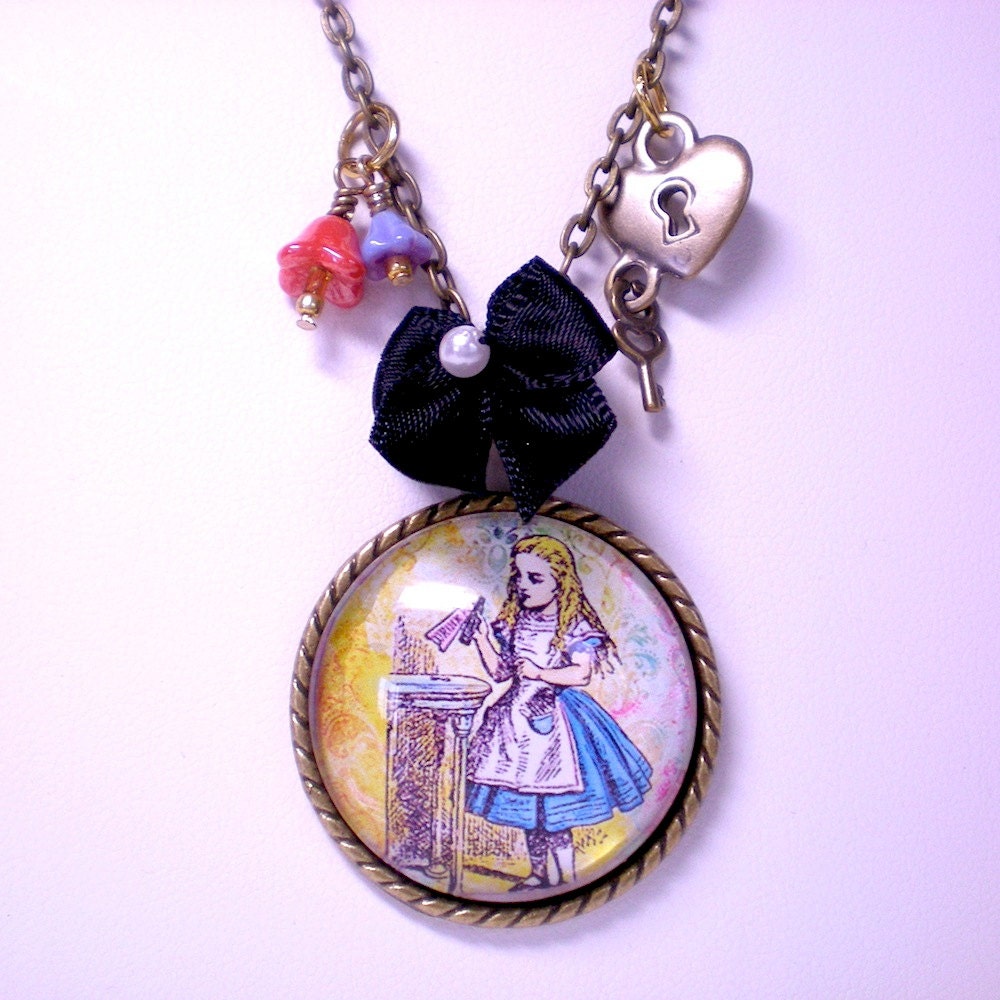 Alice in Wonderland Necklace Glass Photo Pendant Necklace