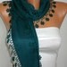 ON SALE - Emerald Green Scarf - Pashmina Scarf - Cowl Scarf with Lace Edge - fatwoman