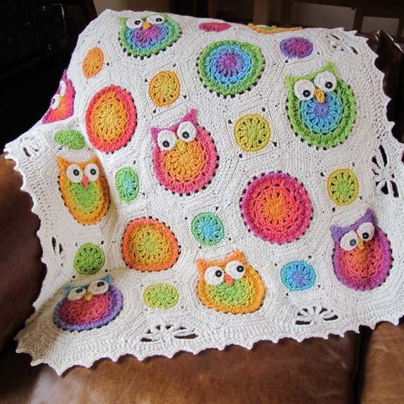 owl colorful obsession a crochet blanket owl pattern CoLorFuL Owl  blanket a  CROCHET owl   Obsession PATTERN  PDF Instant