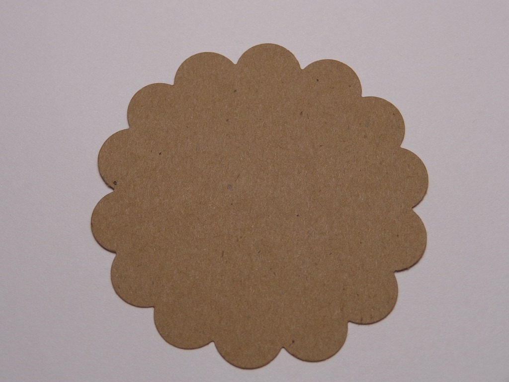 25 Kraft 2 Scalloped Circle Die Cuts Tags Paper Punches