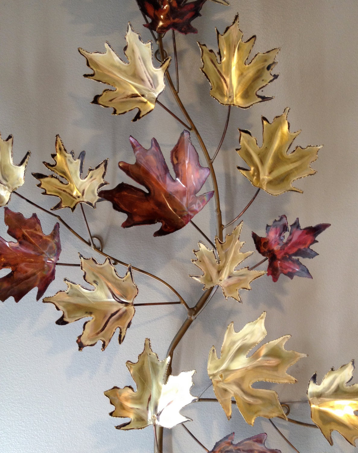 Mid Century Metal Leaves Branch Wall Hanging by Modernismus