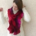 Felted wool ruffle hand dyed long scarf. Ruby red, burgundy, hot pink, purple scarf, wet felt. SALE