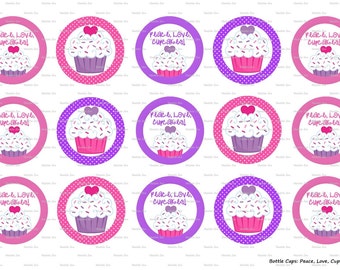 15 Peace, Love, Cupcakes Digital Download for 1" Bottle Caps (4x6)