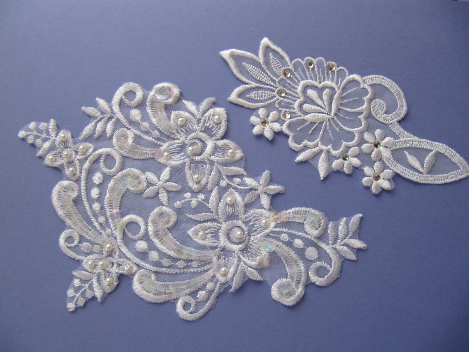 White alencon lace sew on appliques beaded by PinkBirdhouseVintage