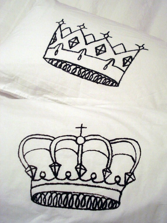 King & Queen Pillowcase Set Hand Screenprinted by TheArtRoomNZ