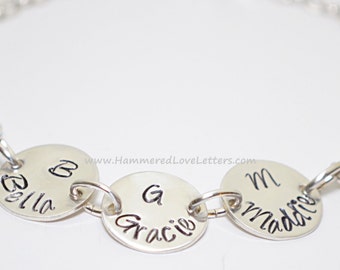 Hand stamped custom charms personalized sterling silver bracelet