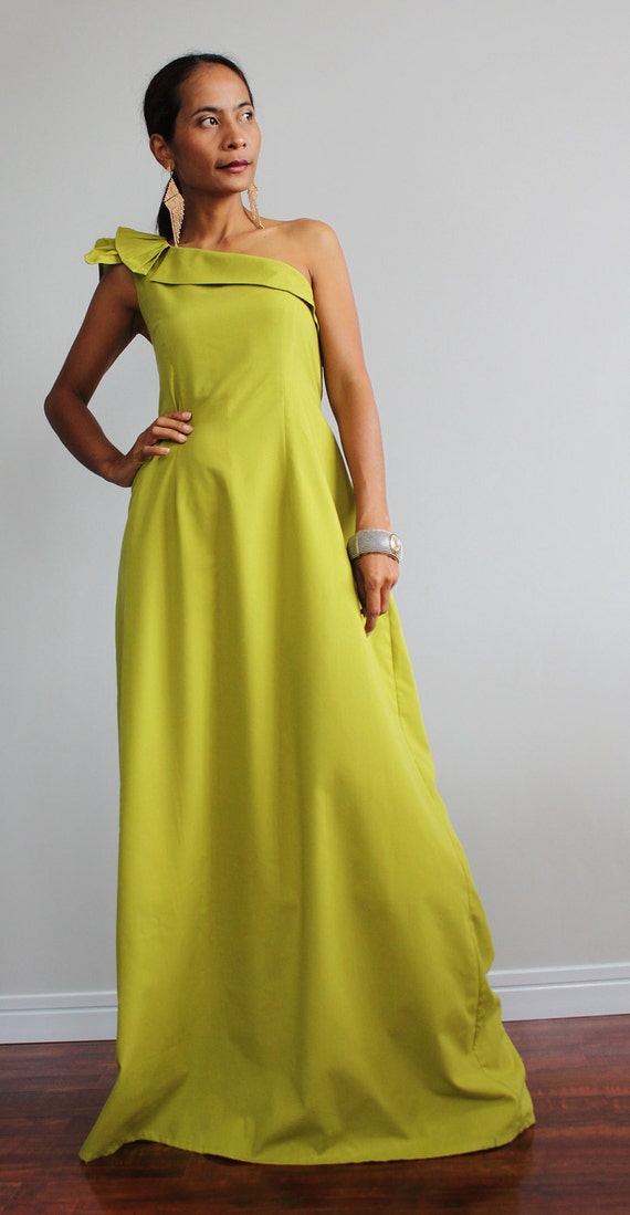 Items similar to Maxi Dress - Olive Green One Shoulder Bridesmaid Dress ...