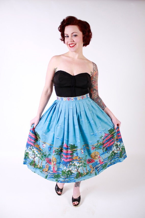 Reserved // 1950s Vintage Skirt...Spring Fashion Japanese