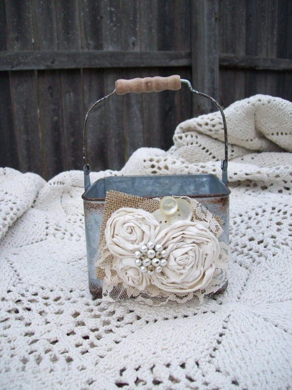 Rustic Flower Girl Basket Metal Country Flower Girl Basket