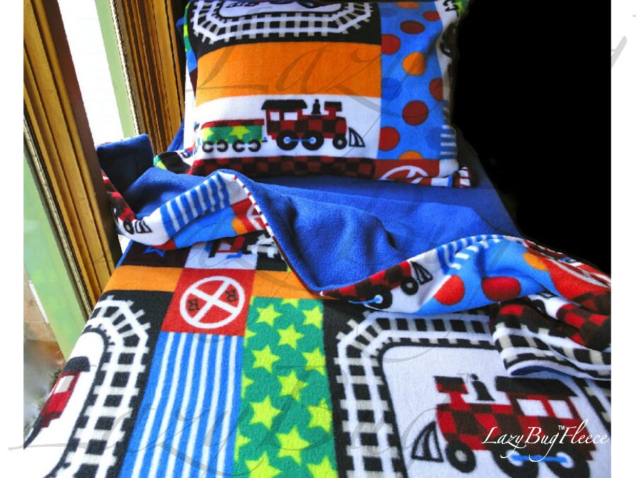 Toddler Train Bedding 'Blue Trains' for Boys Handmade