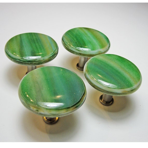 1 Fused Glass Knob Knobs Drawers Green Hardware