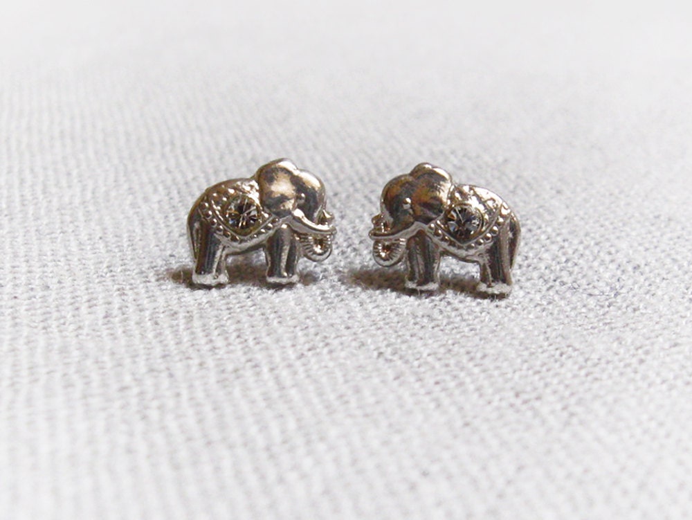 Silver Elepant Earrings Studs Elephant Earrings by nicearticles