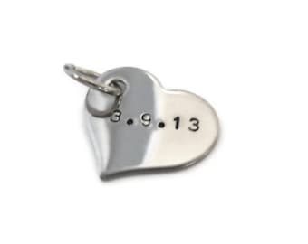 Personalized Heart Charm ADD ON, your date on heart or initial set of your choice stamped on heart charm by Moontone Creations