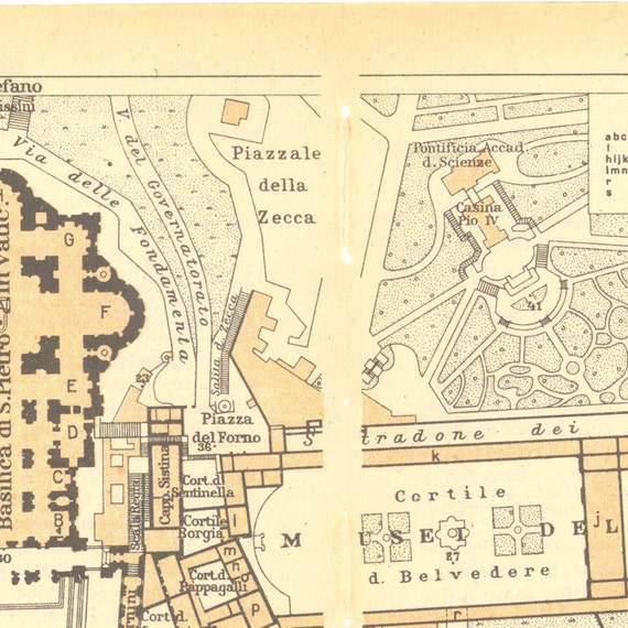 1949 Vatican City Plan St. Peter Basilica Square Pontifical