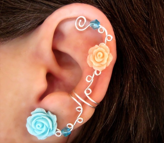 Non Pierced Ear Cuff  Roses are Pastel by ArianrhodWolfchild