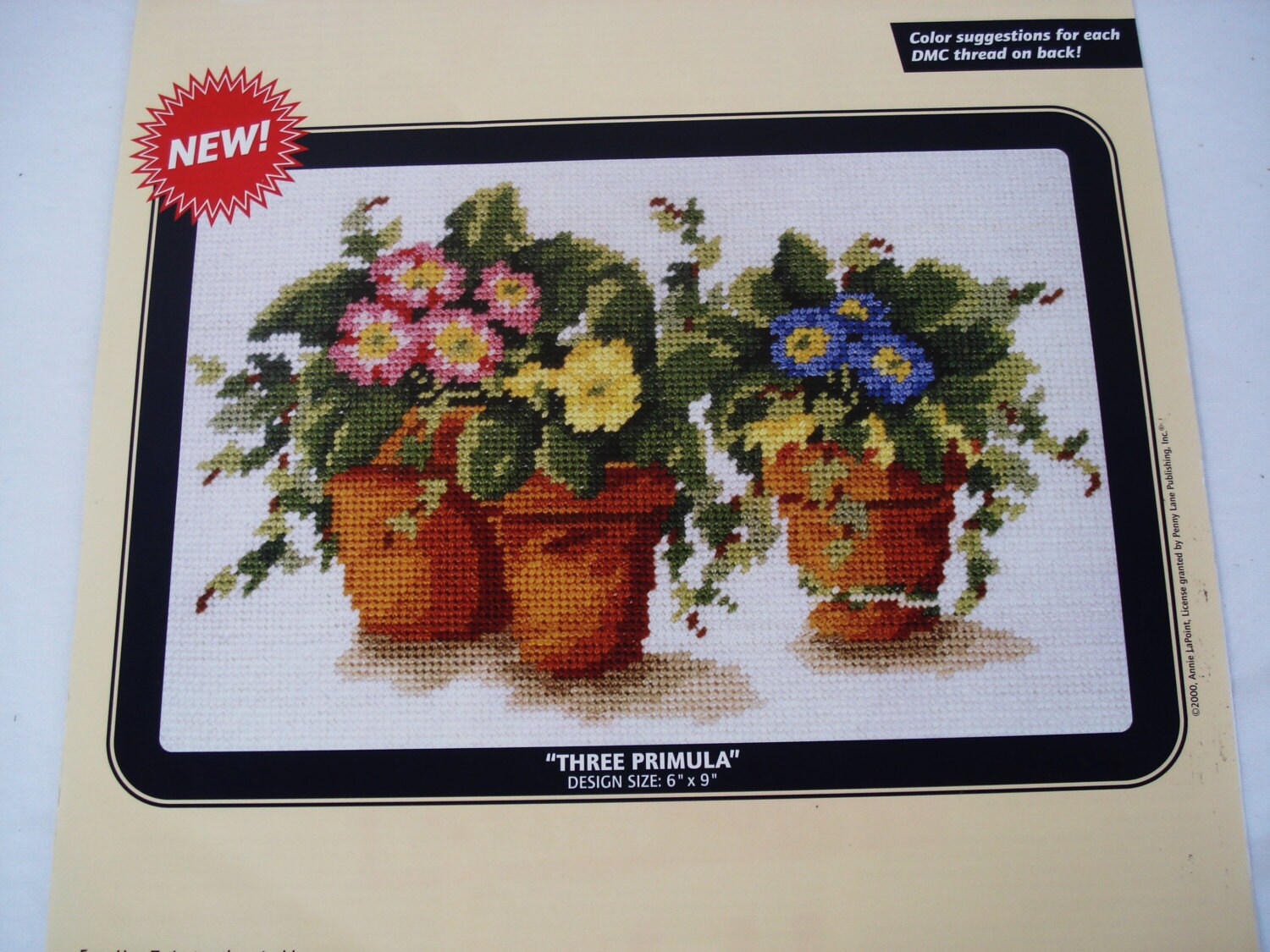 DMC Needlepoint Canvas Collection Design Article NC002 Three Primula