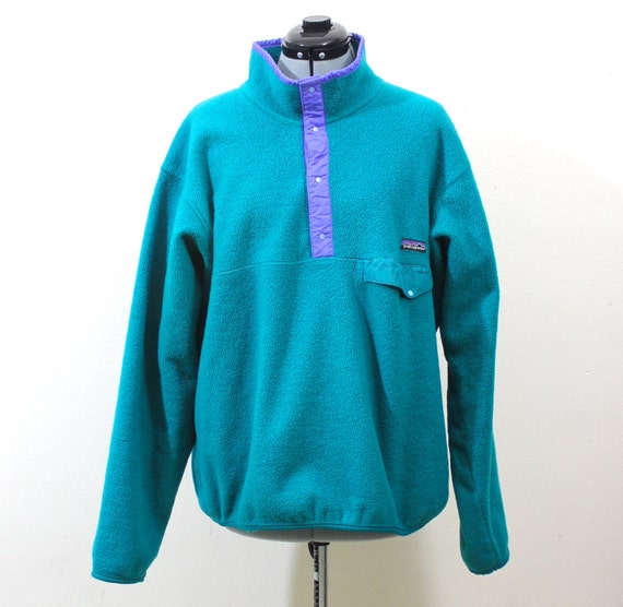 Vintage Retro Teal Blue Patagonia Snap T Fleece Sweatshirt