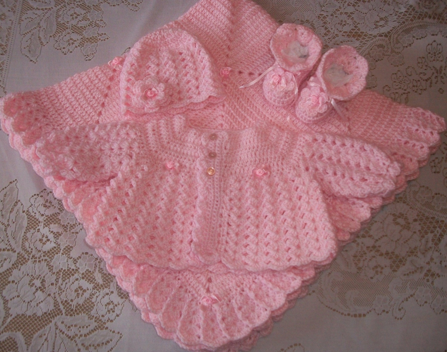crochet free layette sets baby girl for patterns Layette Pink Sweater Set MADEWITHLOVEBYSUZIEQ by Baby Crochet Girl