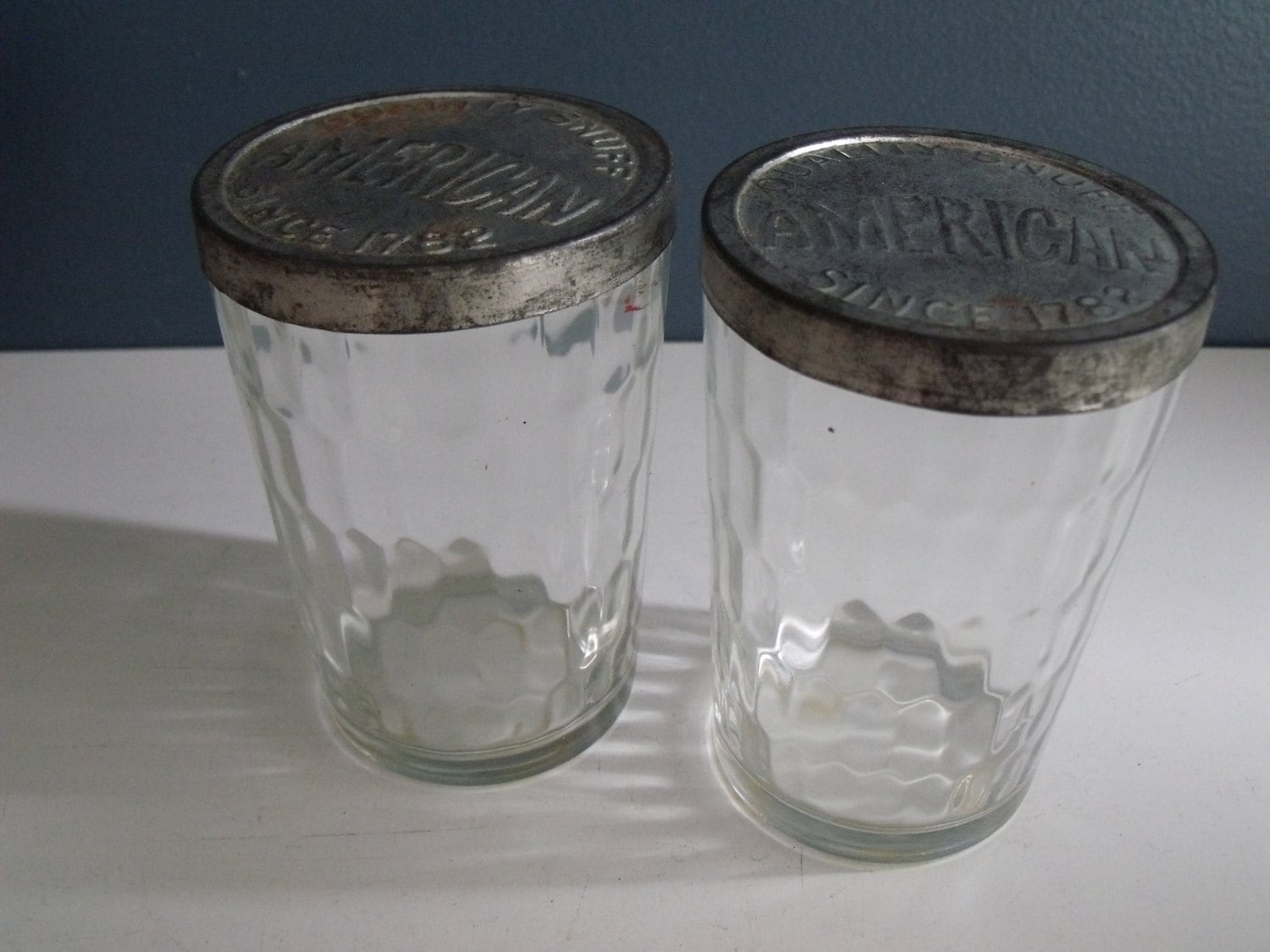 Vintage Glass Snuff Jars Metal Lid American Garrett