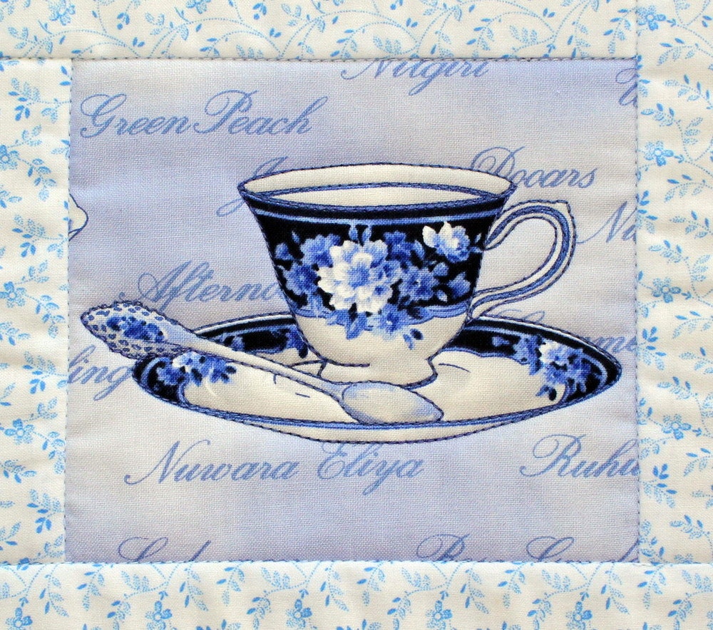 Charming Teacup Mug rug and Teapot mat in blue and white Set