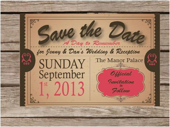 vintage save the date announcements printables personalized