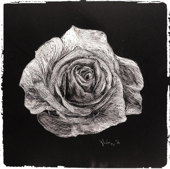 Items similar to Rose, fairy flower, scratch board 5x5 artist print
