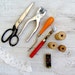 Mid century sewing supply, Craft tools, Tailor siccors, Wood spools, Embriedery, Knitting, Gift for mother, Needle case