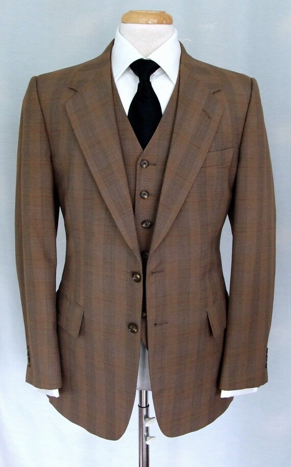 Men's Vintage Mod Brown Plaid Wool Bespoke 3 three by 1918james