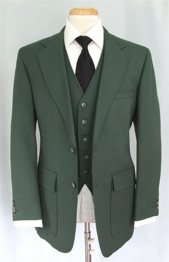 Men's Vintage Mod Green 3 three piece suit reversible vest