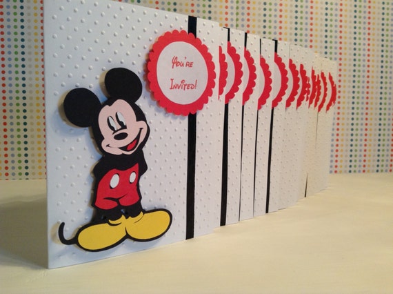 Handmade Mickey Mouse Birthday Invitations, disney invitation, Mickey Mouse clubhouse invitations, invites, Mickey invitations, set of 15
