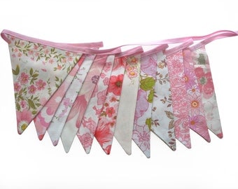 Vintage Bunting - Retro Pink MULTI Floral Flags . Shabby Chic, Party Decoration . HANDMADE . Wall hanging, Parties, Party, High Tea, Wedding
