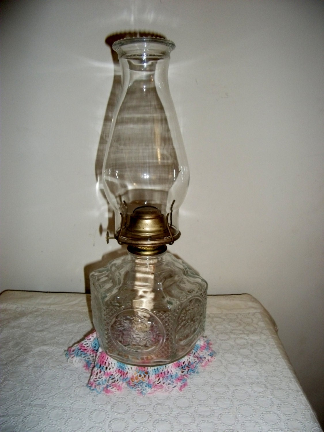 Vintage Glass Oil Lamp with Solid Brass Eagle Burner Perfect