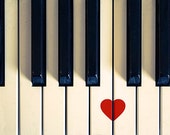 Vintage photography piano heart print 8x10 24x36 black white red music fine art photography musical instrument dorm room decor romantic love