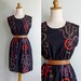 Vintage 80's Black & Red Tribal Floral Henna Print Dress S M or L