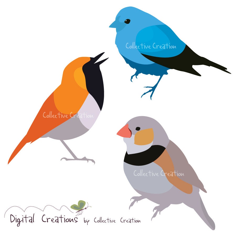 Simple Bird Shapes Digital Clip Art Set by CollectiveCreation