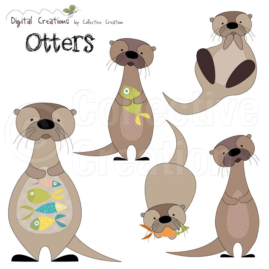 Otters and Fish Digital Clip Art Personal by CollectiveCreation
